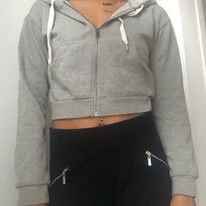 Cropped gray zip up hoodie